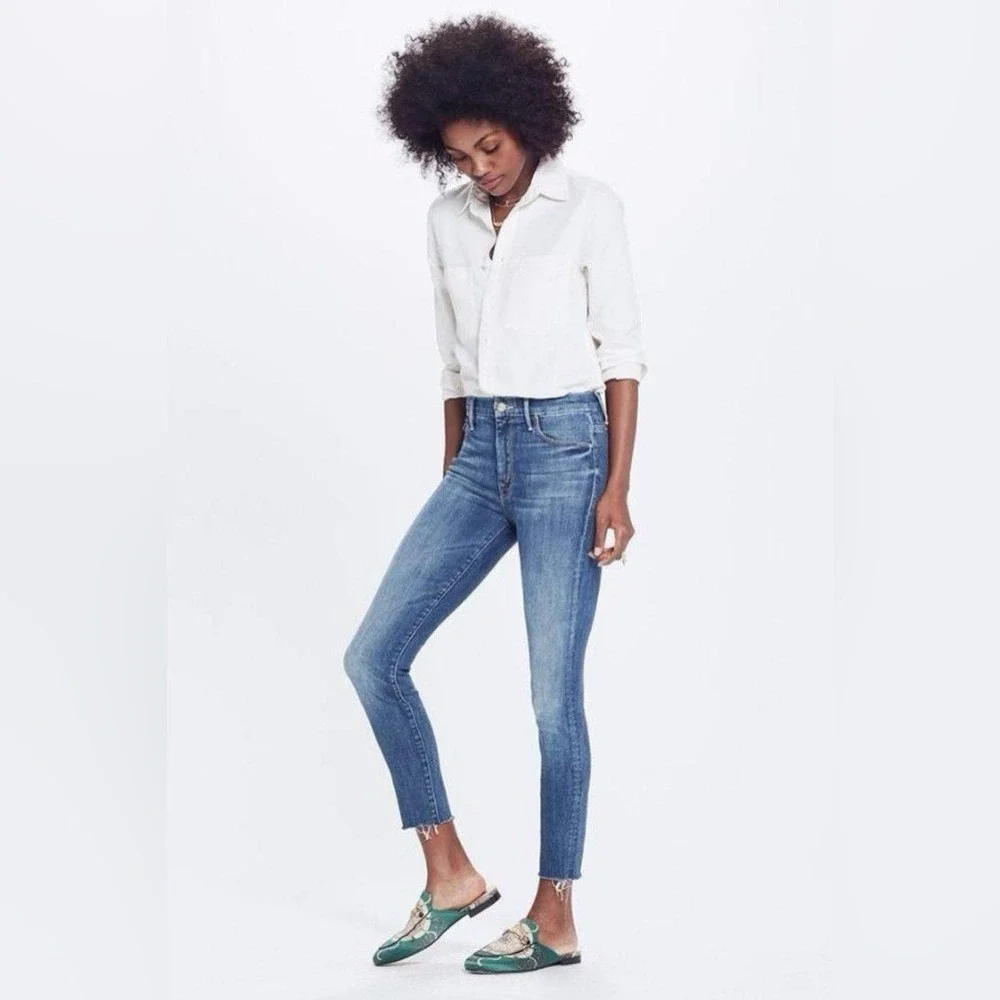 MOTHER High Waisted Looker Ankle Fray Skinny Jeans Womens‎ 26 Blue Denim